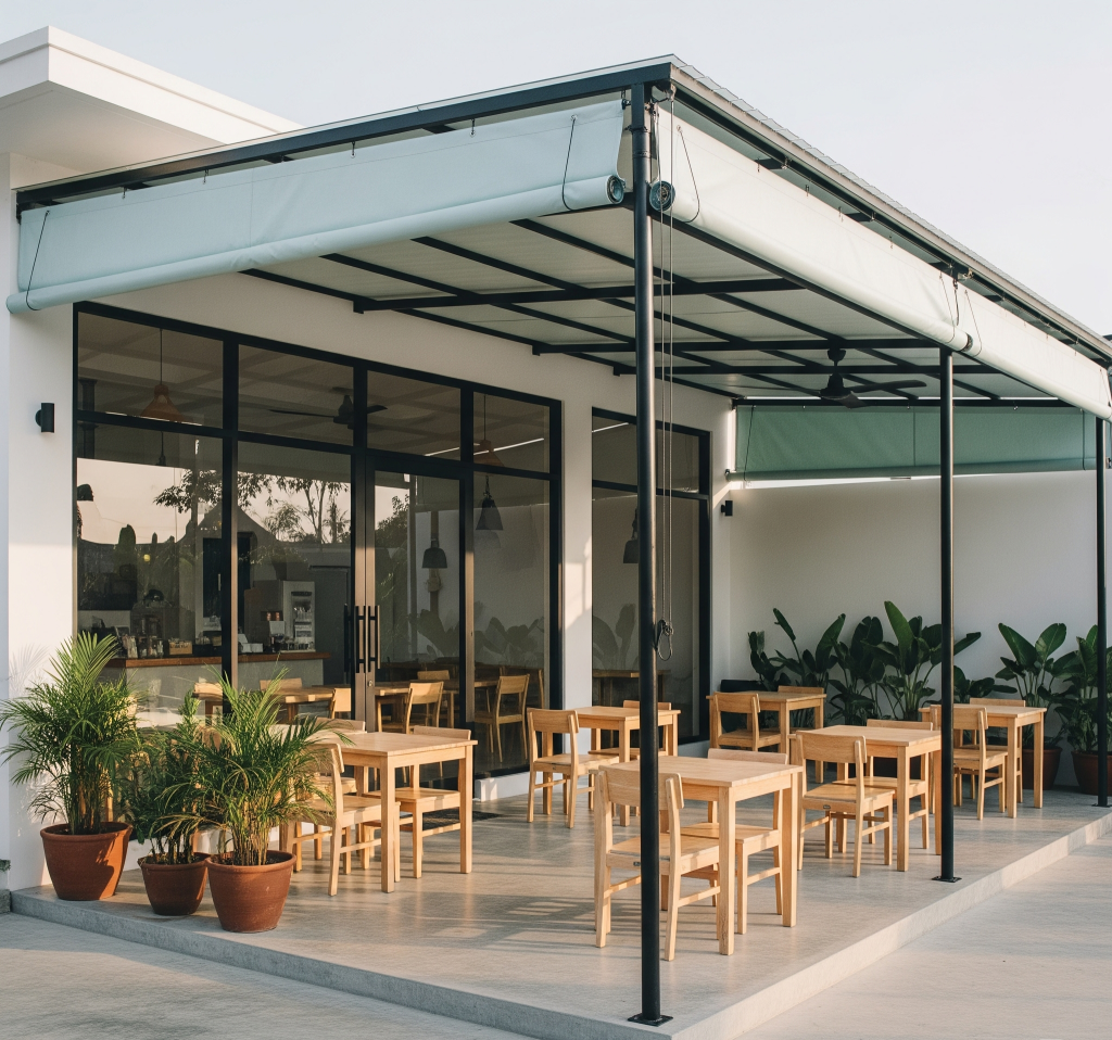 kanopi kain lipat dengan sistem otomatis