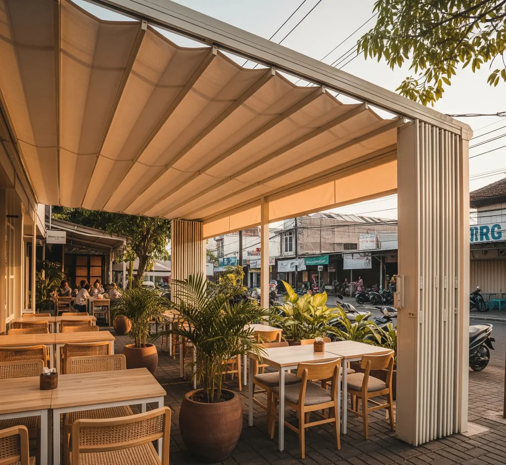 kanopi kain lipat untuk usaha kafe outdoor