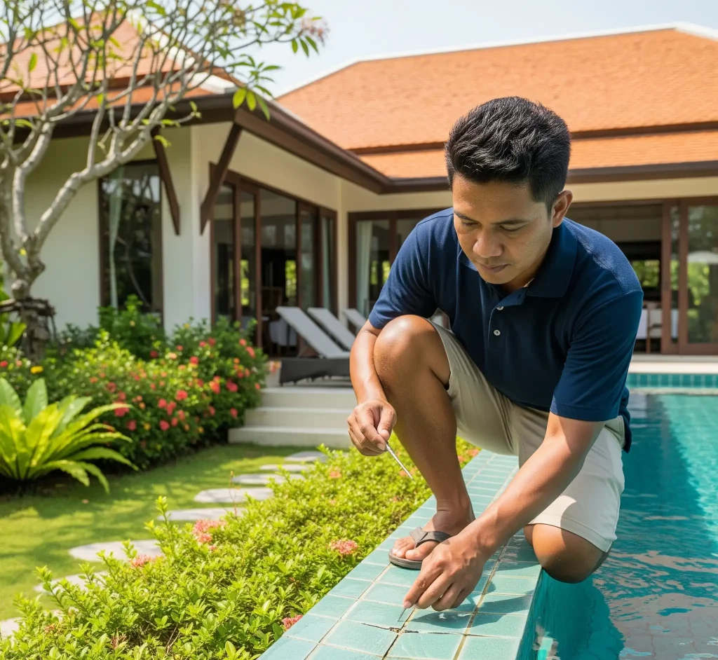 perbaikan kolam renang bocor di villa hanna ubud